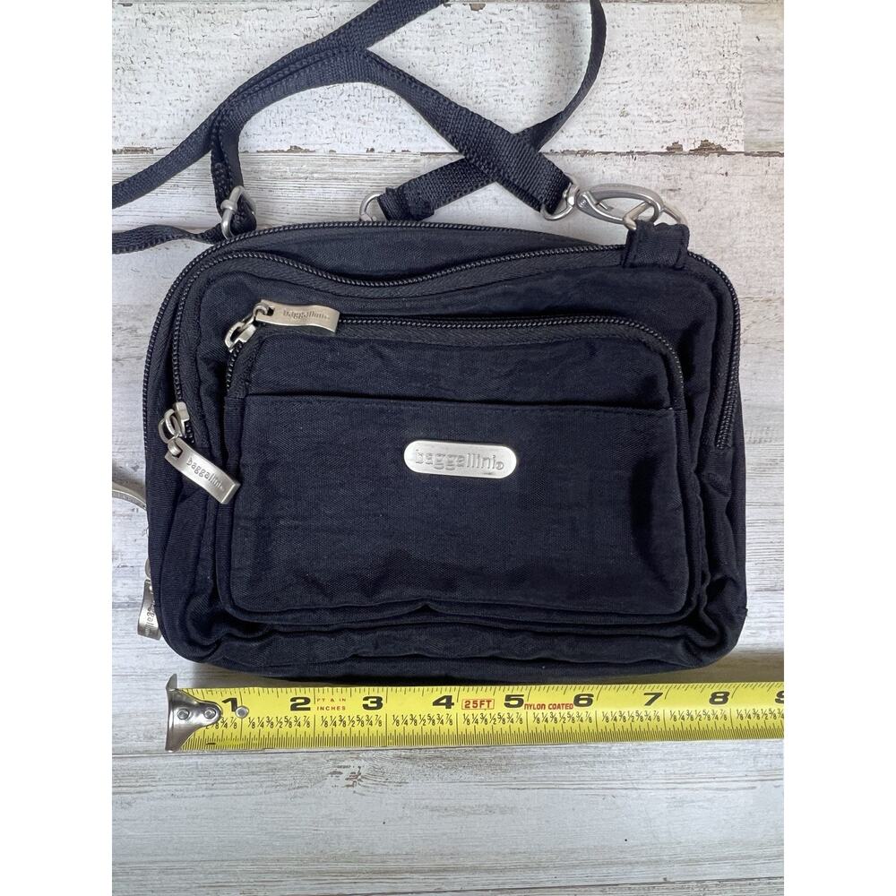 Baggallini Triple Zip Crossbody Waist Black Nylon Bag Travel Organizer Purse - Picture 5 of 8